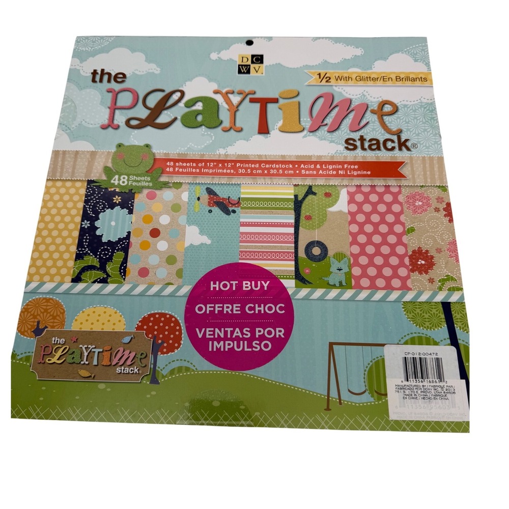 DCWV The Playtime‎ Stack 12x12 Printed Cardstock 48 Sheets Glitter